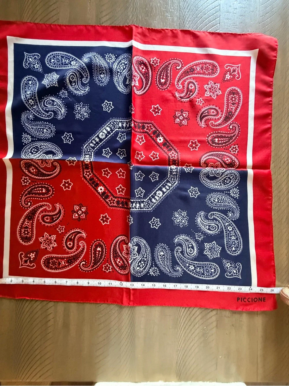 Piccione Red Navy Paisley Bandana Print Square Scarf 26” Vintage Style